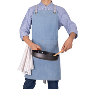 NEOVIVA Stylish Denim Apron for Chef Women Men with Multi-Purpose Tool Pockets, Professional Grilling BBQ Aprons
