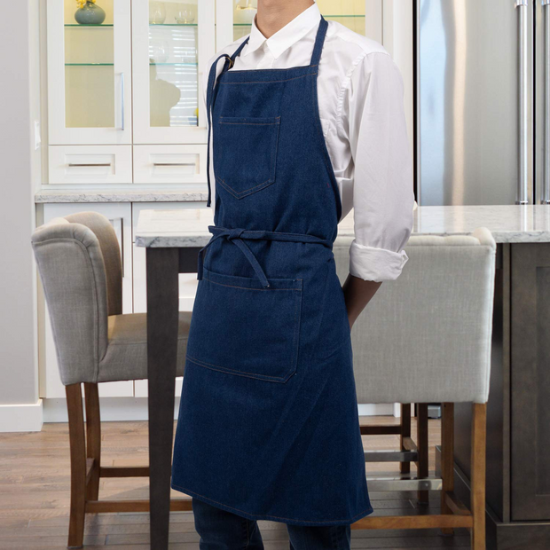 NEOVIVA Stylish Denim Apron for Chef Women Men with Multi-Purpose Tool Pockets, Professional Grilling BBQ Aprons