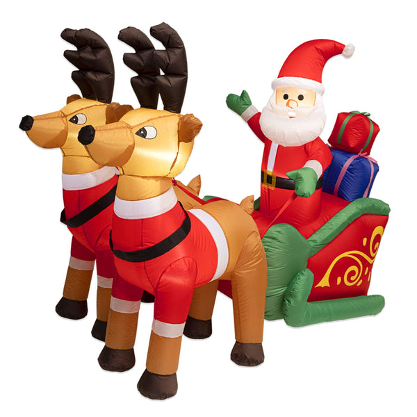 JOIONE 6FT Long Christmas Inflatables Outdoor Decorations, Inflatable Santa Claus on Sleigh with Reindeer & Gift Boxes, Christmas Blow up Built-in LED Lights for Yard Outdoor Party Xmas Holiday Décor