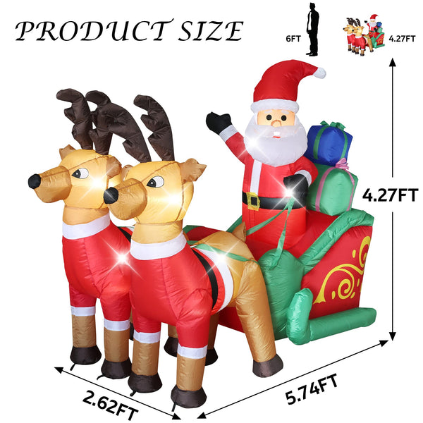 LUSHARBOR Christmas Inflatables Outdoor Decorations, Christmas Santa Claus on Sleigh with Reindeers & Gift Boxes, Blow up Xmas Yard Decorations with 6 Built-in LED Lights for Xmas Holiday Party