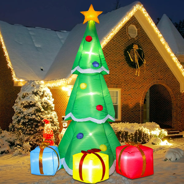 LUSHARBOR Christmas Tree Inflatables Outdoor Decorations, Christmas Tree with Gift Boxes, Blow up Xmas Yard Decorations with 7 Built-in LED Lights for Xmas Holiday Party