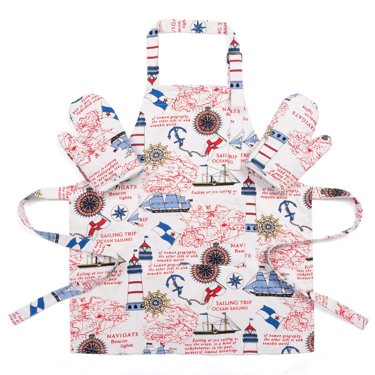 NEOVIVA Kitchen Linen Set for Kid Boys, Cute Kids Apron and Child Oven Mitts Set for Pretend Kitchen, Little Sailor