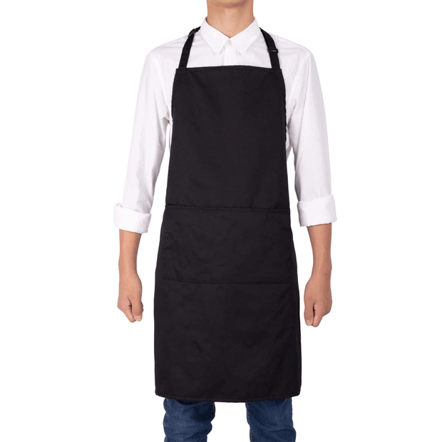 NEOVIVA 1 PC Water Resistant Black Chef Apron Adjustable with 3 Pockets for Waiter Server in Kitchen Restaurant Bistro Bar