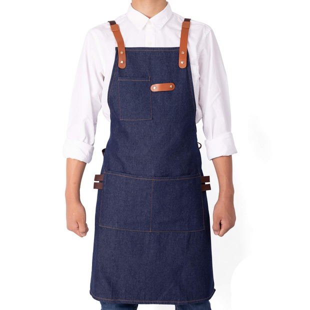 NEOVIVA Stylish Denim Apron for Chef Women Men with Multi-Purpose Tool Pockets, Professional Grilling BBQ Aprons