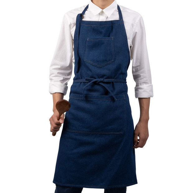 NEOVIVA Stylish Denim Apron for Chef Women Men with Multi-Purpose Tool Pockets, Professional Grilling BBQ Aprons