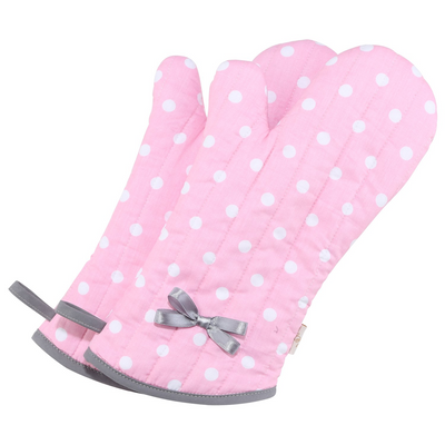 NEOVIVA Kitchen Oven Mitts for Adults, Heat Resistant Cotton Oven Gloves Set of 2 for Cooking Baking, Kitchen Gloves for Farmhouse Restaurant, Polka Dots Pink