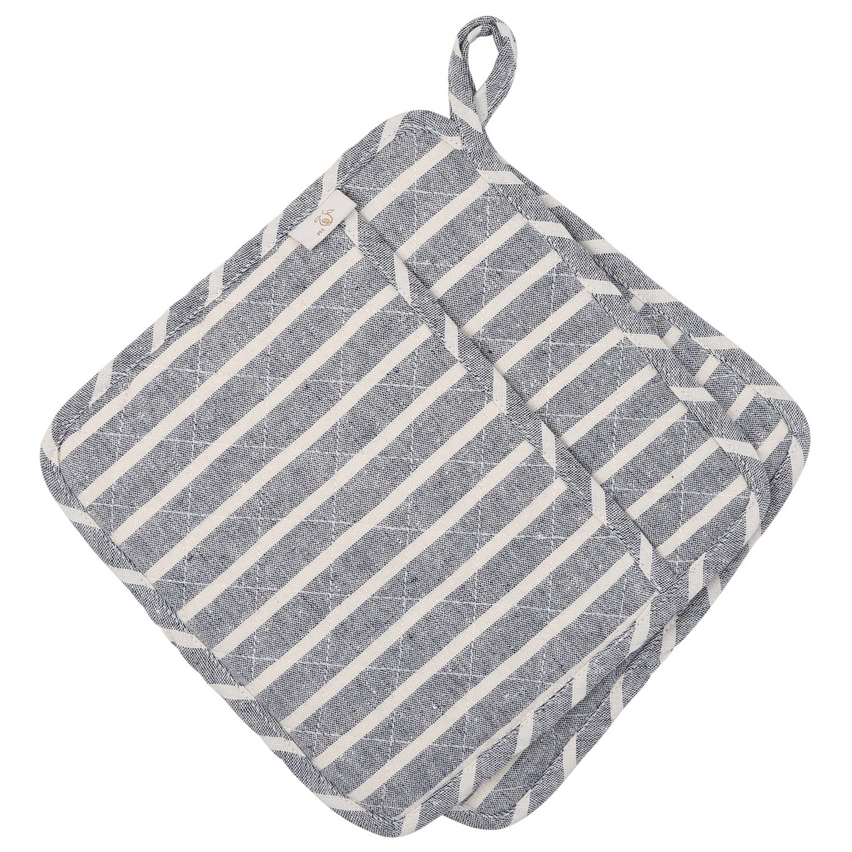 NEOVIVA Quilted Denim Kitchen Pot Holder Set of 2 with Loop, 8”x8” Hot Pot Holders Heat Resistant with Pocket for Easy Grip