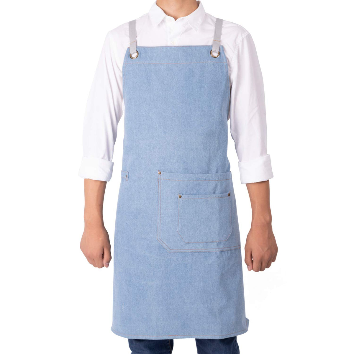 NEOVIVA Stylish Denim Apron for Chef Women Men with Multi-Purpose Tool Pockets, Professional Grilling BBQ Aprons