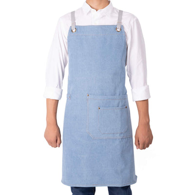 NEOVIVA Stylish Denim Apron for Chef Women Men with Multi-Purpose Tool Pockets, Professional Grilling BBQ Aprons