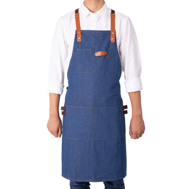NEOVIVA Stylish Denim Apron for Chef Women Men with Multi-Purpose Tool Pockets, Professional Grilling BBQ Aprons