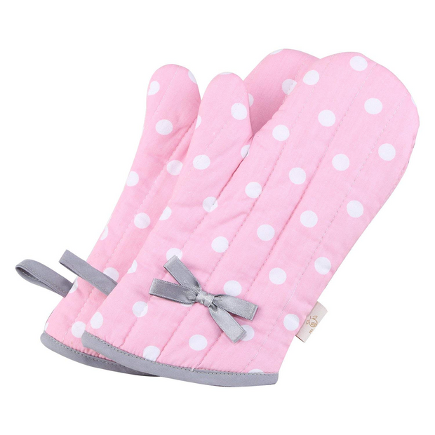 NEOVIVA Kitchen Oven Mitts for Adults, Heat Resistant Cotton Oven Gloves Set of 2 for Cooking Baking, Kitchen Gloves for Farmhouse Restaurant, Polka Dots Pink