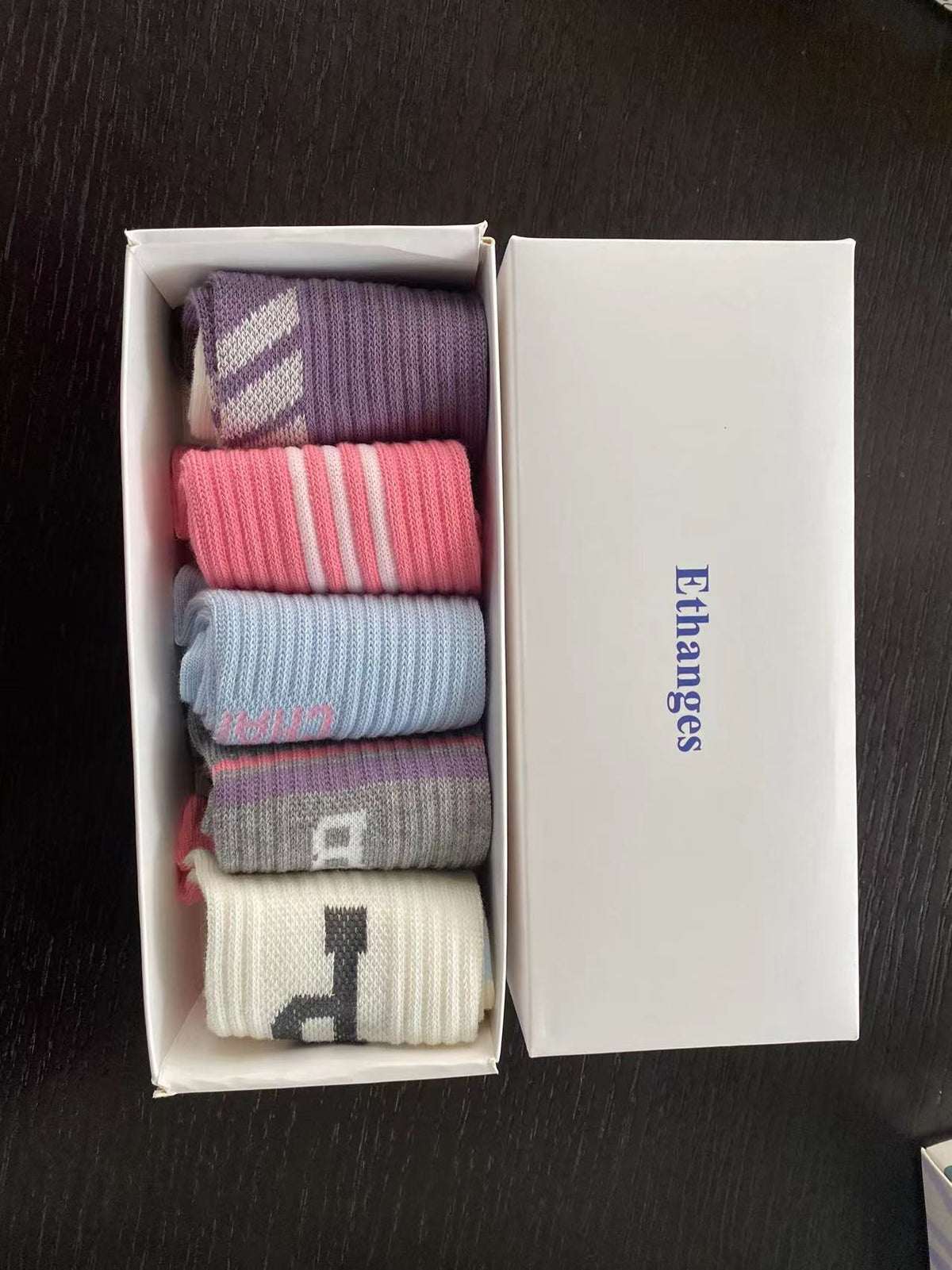ETHANGES  Pairs Unisex Adult Fashion Sports Casual Letter Socks Moisture Wicking Breathable Socks Couple Sports Socks