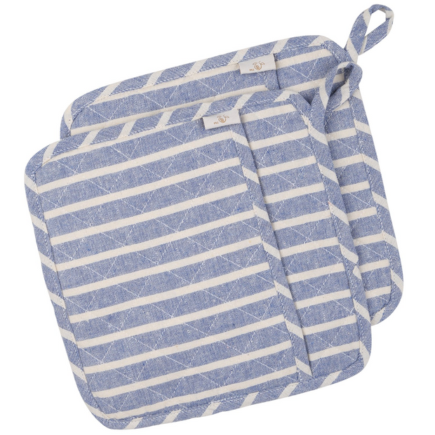 NEOVIVA Quilted Denim Kitchen Pot Holder Set of 2 with Loop, 8”x8” Hot Pot Holders Heat Resistant with Pocket for Easy Grip