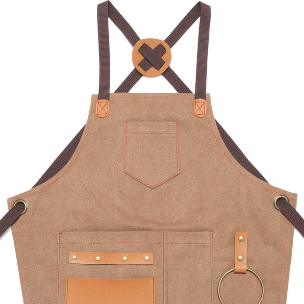 NEOVIVA Heavy Duty Work Apron for Kid Boys with Pockets and Adjustable Cross-Back Straps, Durable Canvas Tool Apron for Son, Style Drew, Golden Rod