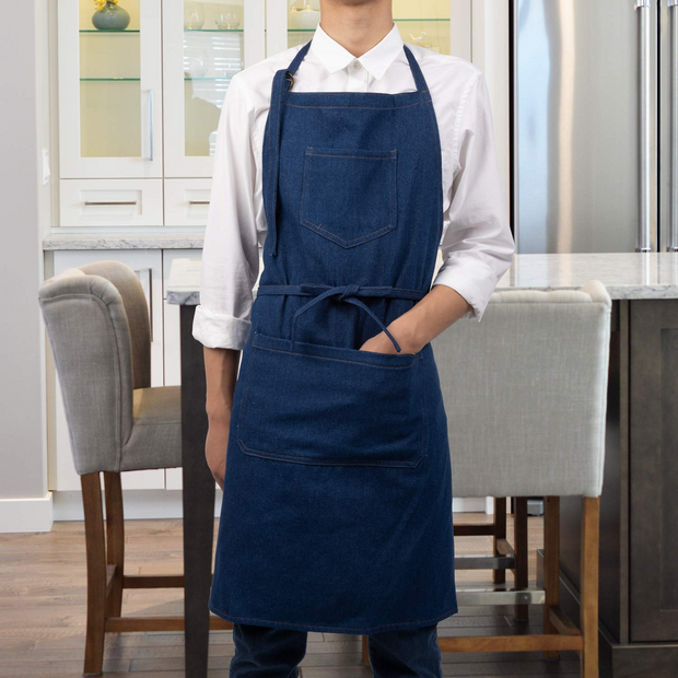 NEOVIVA Stylish Denim Apron for Chef Women Men with Multi-Purpose Tool Pockets, Professional Grilling BBQ Aprons