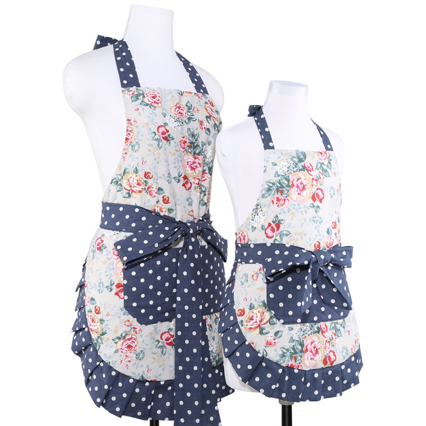NEOVIVA Cotton Flirty Kitchen Apron with Big Pocket for Mama and Me, Lining Applied, Style Kathy
