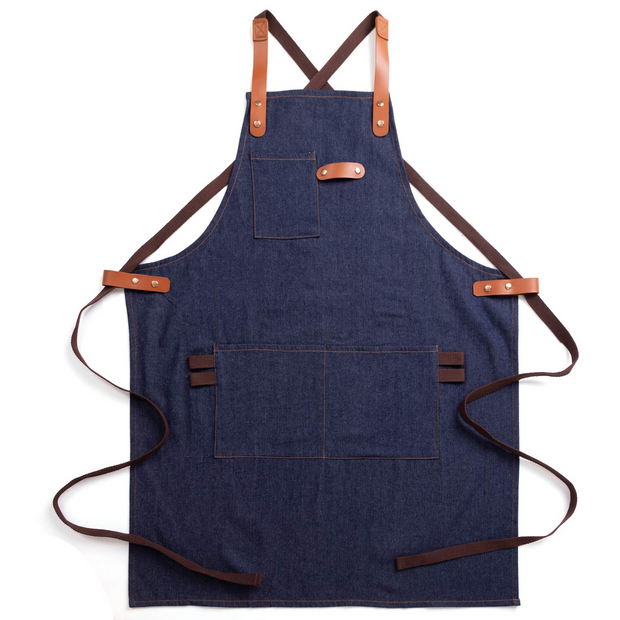 NEOVIVA Stylish Denim Apron for Chef Women Men with Multi-Purpose Tool Pockets, Professional Grilling BBQ Aprons