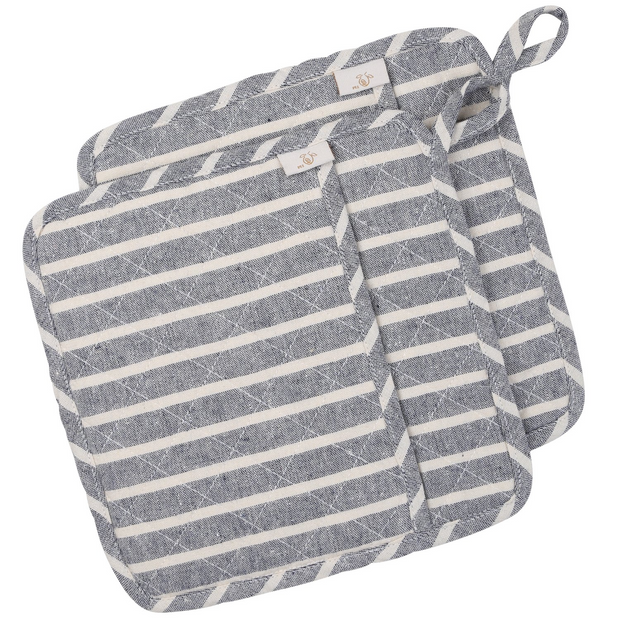 NEOVIVA Quilted Denim Kitchen Pot Holder Set of 2 with Loop, 8”x8” Hot Pot Holders Heat Resistant with Pocket for Easy Grip