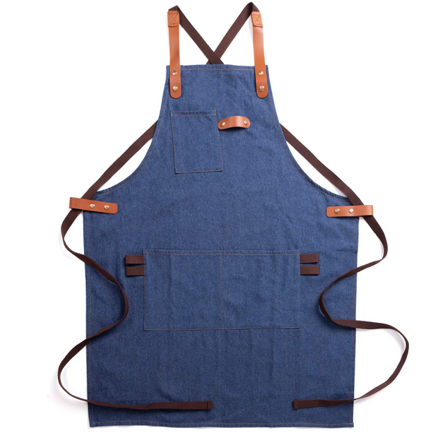 NEOVIVA Stylish Denim Apron for Chef Women Men with Multi-Purpose Tool Pockets, Professional Grilling BBQ Aprons