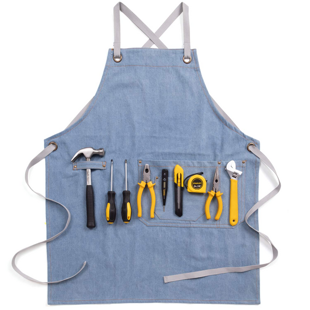 NEOVIVA Stylish Denim Apron for Chef Women Men with Multi-Purpose Tool Pockets, Professional Grilling BBQ Aprons