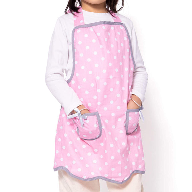 NEOVIVA Bib Aprons for Toddler Girls with Pockets, Lightweight Kids Chef Apron for Play Kitchen Style Wendy, Polka Dots Pink