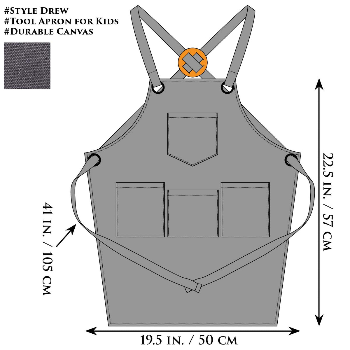 NEOVIVA Heavy Duty Work Apron for Kid Boys with Pockets and Adjustable Cross-Back Straps, Durable Canvas Tool Apron for Son, Style Drew, Golden Rod