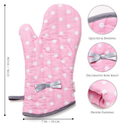 NEOVIVA Kitchen Oven Mitts for Adults, Heat Resistant Cotton Oven Gloves Set of 2 for Cooking Baking, Kitchen Gloves for Farmhouse Restaurant, Polka Dots Pink