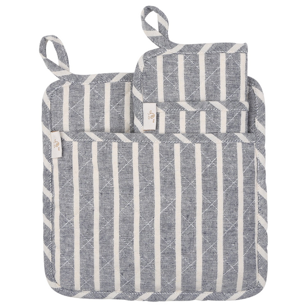 NEOVIVA Quilted Denim Kitchen Pot Holder Set of 2 with Loop, 8”x8” Hot Pot Holders Heat Resistant with Pocket for Easy Grip