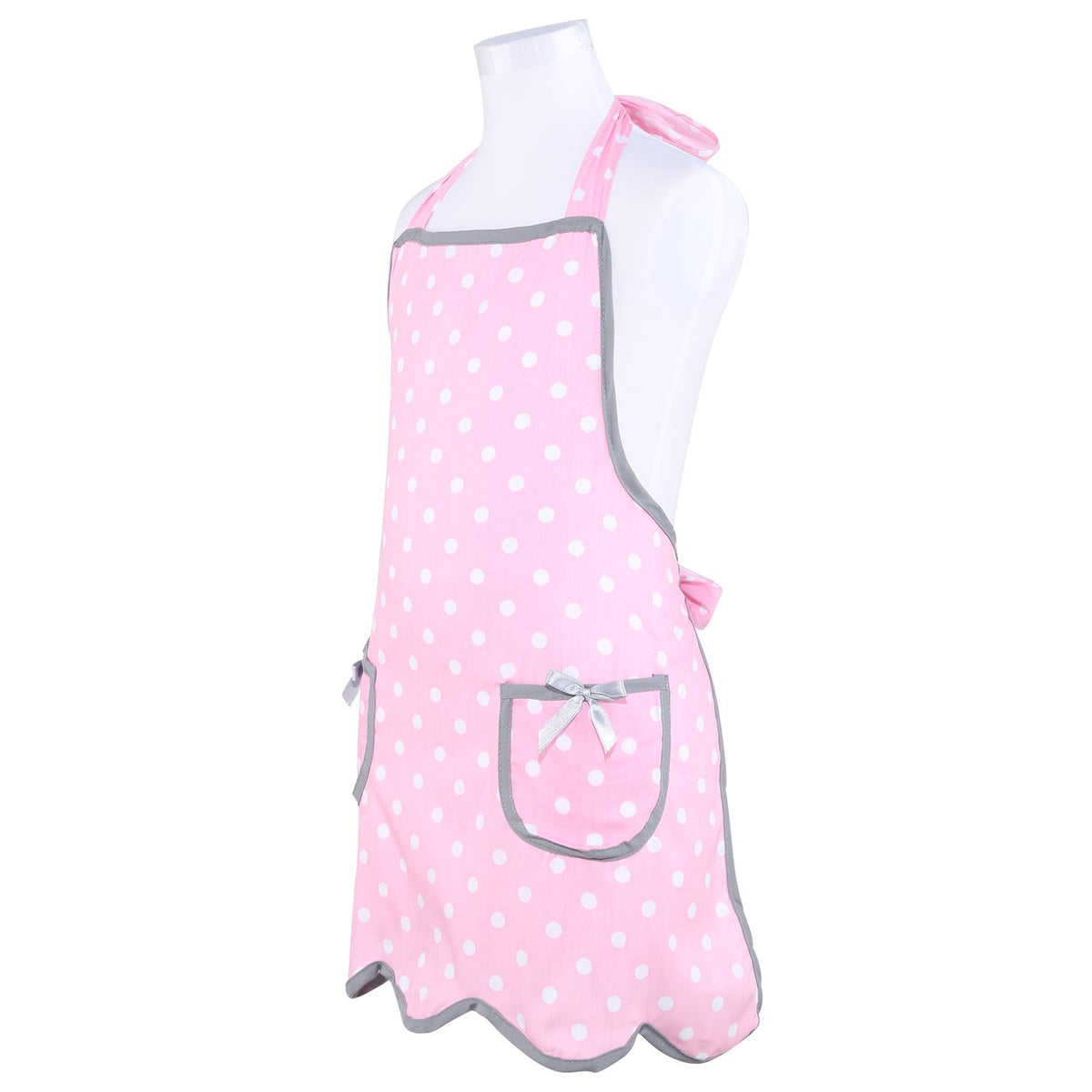 NEOVIVA Bib Aprons for Toddler Girls with Pockets, Lightweight Kids Chef Apron for Play Kitchen Style Wendy, Polka Dots Pink
