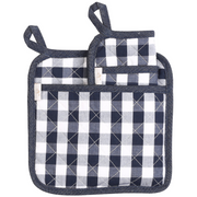 NEOVIVA Quilted Denim Kitchen Pot Holder Set of 2 with Loop, 8”x8” Hot Pot Holders Heat Resistant with Pocket for Easy Grip