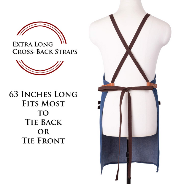 NEOVIVA Stylish Denim Apron for Chef Women Men with Multi-Purpose Tool Pockets, Professional Grilling BBQ Aprons