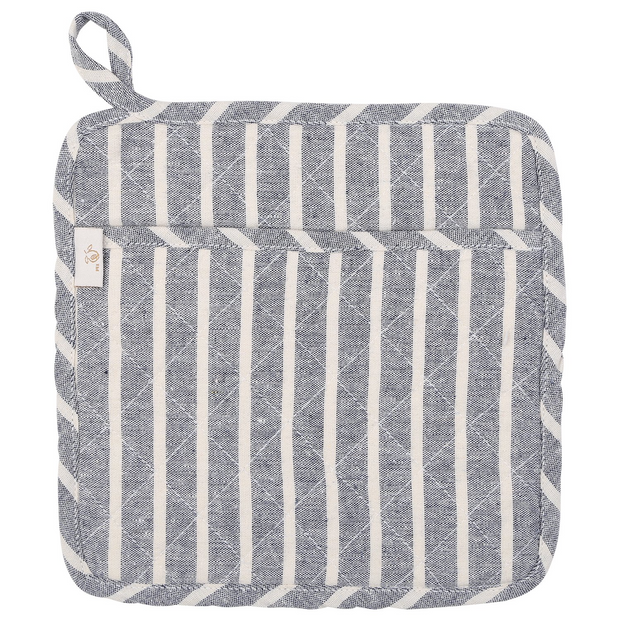 NEOVIVA Quilted Denim Kitchen Pot Holder Set of 2 with Loop, 8”x8” Hot Pot Holders Heat Resistant with Pocket for Easy Grip