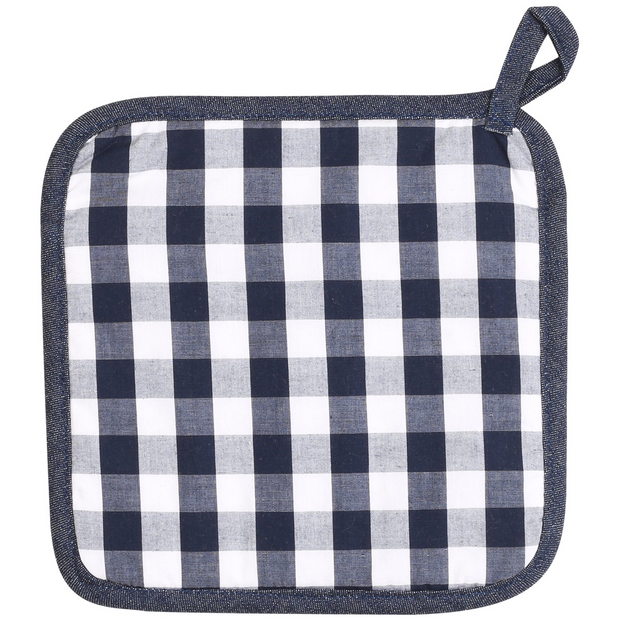 NEOVIVA Quilted Denim Kitchen Pot Holder Set of 2 with Loop, 8”x8” Hot Pot Holders Heat Resistant with Pocket for Easy Grip