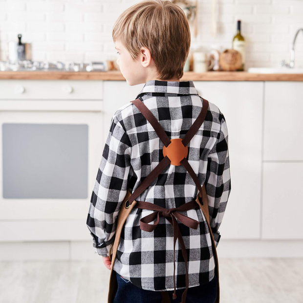 NEOVIVA Heavy Duty Work Apron for Kid Boys with Pockets and Adjustable Cross-Back Straps, Durable Canvas Tool Apron for Son, Style Drew, Golden Rod