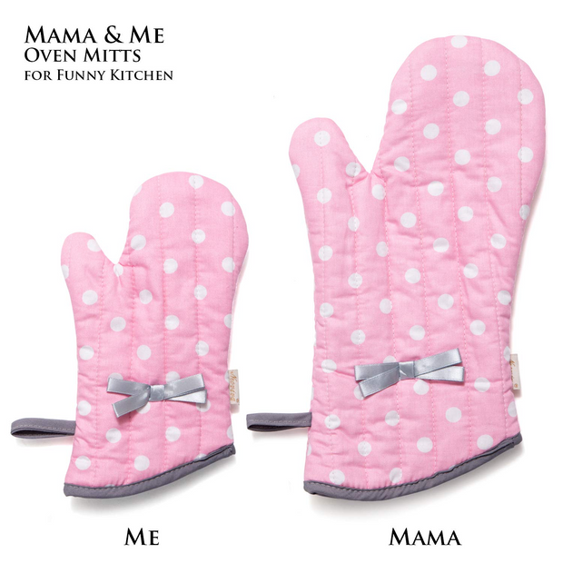 NEOVIVA Kitchen Oven Mitts for Adults, Heat Resistant Cotton Oven Gloves Set of 2 for Cooking Baking, Kitchen Gloves for Farmhouse Restaurant, Polka Dots Pink