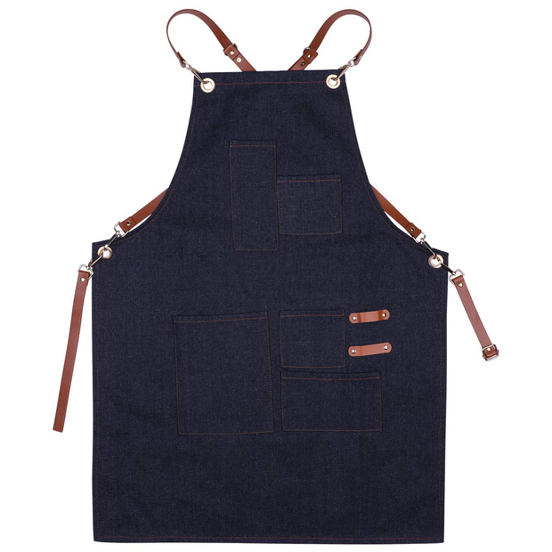 NEOVIVA Stylish Denim Apron for Chef Women Men with Multi-Purpose Tool Pockets, Professional Grilling BBQ Aprons