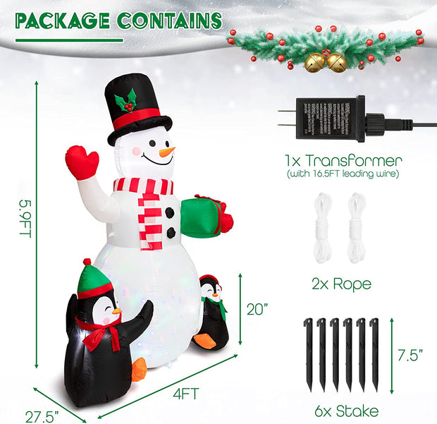SEHNSY 6FT Christmas Inflatables Decorations for Yard Snowman Blow Up Inflatable Christmas Decoration with Colorful LED Lights for Outdoor Indoor Garden Outside Patio Roof Lawn Xmas Decor Gifts