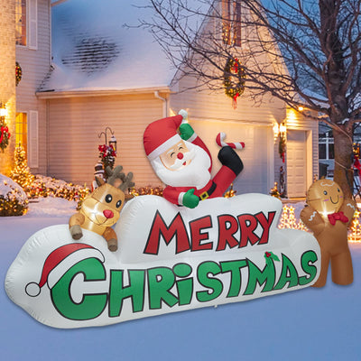 JOIONE 9.5FT Merry Christmas Inflatables with Santa, Reindeer & Gingerman, Build-in 5LED Lights Blow Up Christmas Inflatables Outdoor Decorations for Xmas Party, Indoor, Yard, Lawn, Garden Winter Decorations