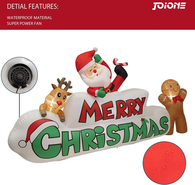 JOIONE 9.5FT Merry Christmas Inflatables with Santa, Reindeer & Gingerman, Build-in 5LED Lights Blow Up Christmas Inflatables Outdoor Decorations for Xmas Party, Indoor, Yard, Lawn, Garden Winter Decorations