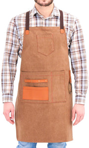 NEOVIVA Heavy Duty Work Apron for Kid Boys with Pockets and Adjustable Cross-Back Straps, Durable Canvas Tool Apron for Son, Style Drew, Golden Rod