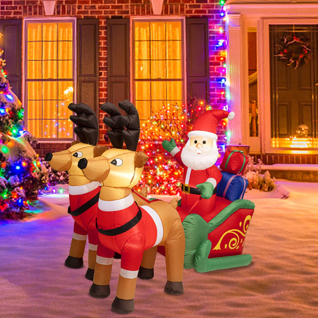 JOIONE 6FT Long Christmas Inflatables Outdoor Decorations, Inflatable Santa Claus on Sleigh with Reindeer & Gift Boxes, Christmas Blow up Built-in LED Lights for Yard Outdoor Party Xmas Holiday Décor