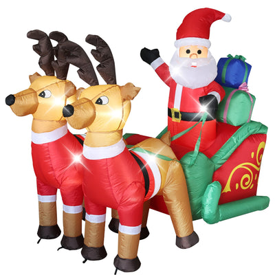 LUSHARBOR Christmas Inflatables Outdoor Decorations, Christmas Santa Claus on Sleigh with Reindeers & Gift Boxes, Blow up Xmas Yard Decorations with 6 Built-in LED Lights for Xmas Holiday Party