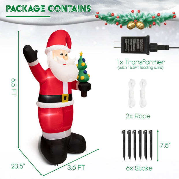 SEHNSY 6.5FT Christmas Inflatables Decorations for Yard Santa Claus Blow Up Inflatable Christmas Decoration with Bright LED Lights for Outdoor Indoor Garden Outside Patio Roof Lawn Xmas Decor Gifts