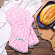 NEOVIVA Kitchen Oven Mitts for Adults, Heat Resistant Cotton Oven Gloves Set of 2 for Cooking Baking, Kitchen Gloves for Farmhouse Restaurant, Polka Dots Pink
