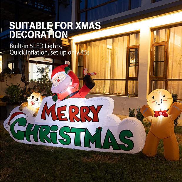 JOIONE 9.5FT Merry Christmas Inflatables with Santa, Reindeer & Gingerman, Build-in 5LED Lights Blow Up Christmas Inflatables Outdoor Decorations for Xmas Party, Indoor, Yard, Lawn, Garden Winter Decorations