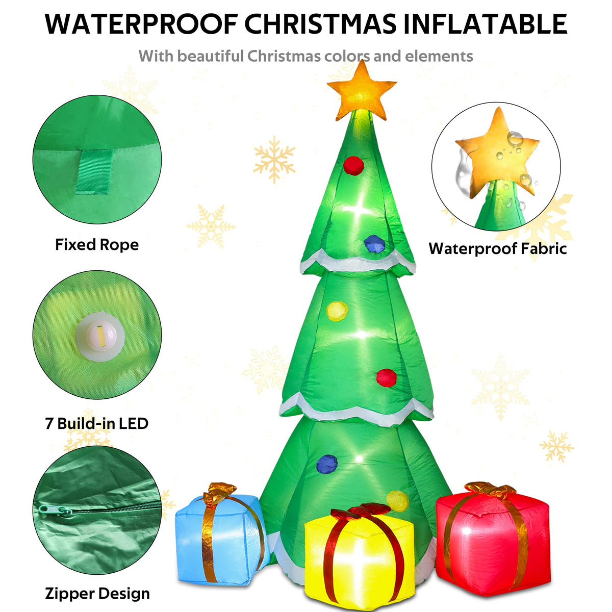 LUSHARBOR Christmas Tree Inflatables Outdoor Decorations, Christmas Tree with Gift Boxes, Blow up Xmas Yard Decorations with 7 Built-in LED Lights for Xmas Holiday Party