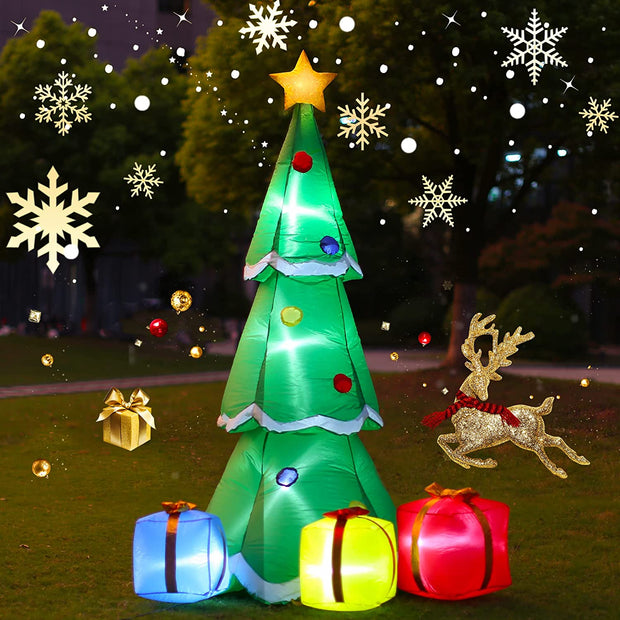 LUSHARBOR Christmas Tree Inflatables Outdoor Decorations, Christmas Tree with Gift Boxes, Blow up Xmas Yard Decorations with 7 Built-in LED Lights for Xmas Holiday Party