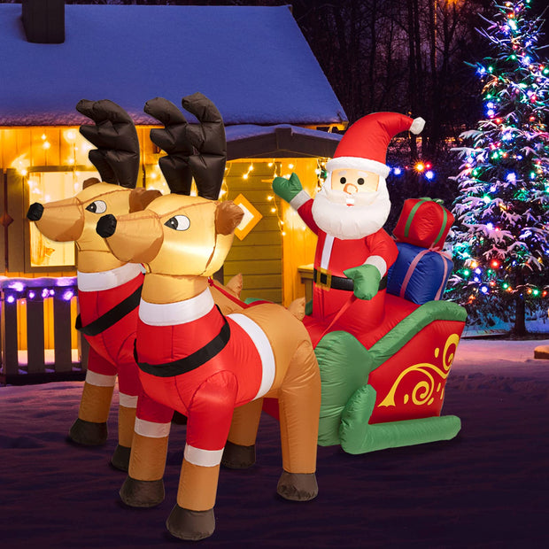 JOIONE 6FT Long Christmas Inflatables Outdoor Decorations, Inflatable Santa Claus on Sleigh with Reindeer & Gift Boxes, Christmas Blow up Built-in LED Lights for Yard Outdoor Party Xmas Holiday Décor