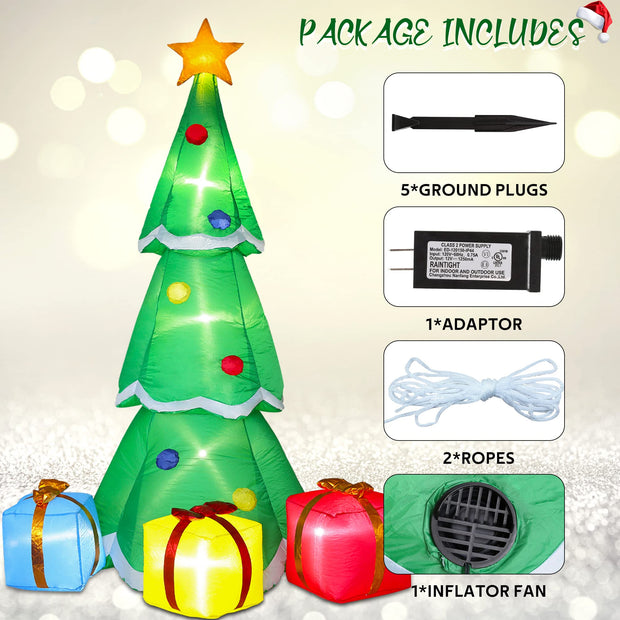 LUSHARBOR Christmas Tree Inflatables Outdoor Decorations, Christmas Tree with Gift Boxes, Blow up Xmas Yard Decorations with 7 Built-in LED Lights for Xmas Holiday Party