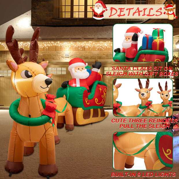 AFINETH 12ft Lighted Christmas Inflatables Santa Claus on Sleigh with 3 Reindeer & Gift Boxes, Giant Blow Up Inflatable Christmas Decorations, Built-in LED Lights Yard Decoration for Christmas, Holiday Party